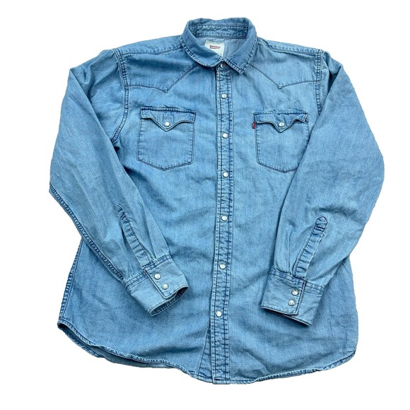 Levi's Other - Levis Denim Shirt Men Large Light Blue Pearl Snap Western Yoke Jean Cowboy